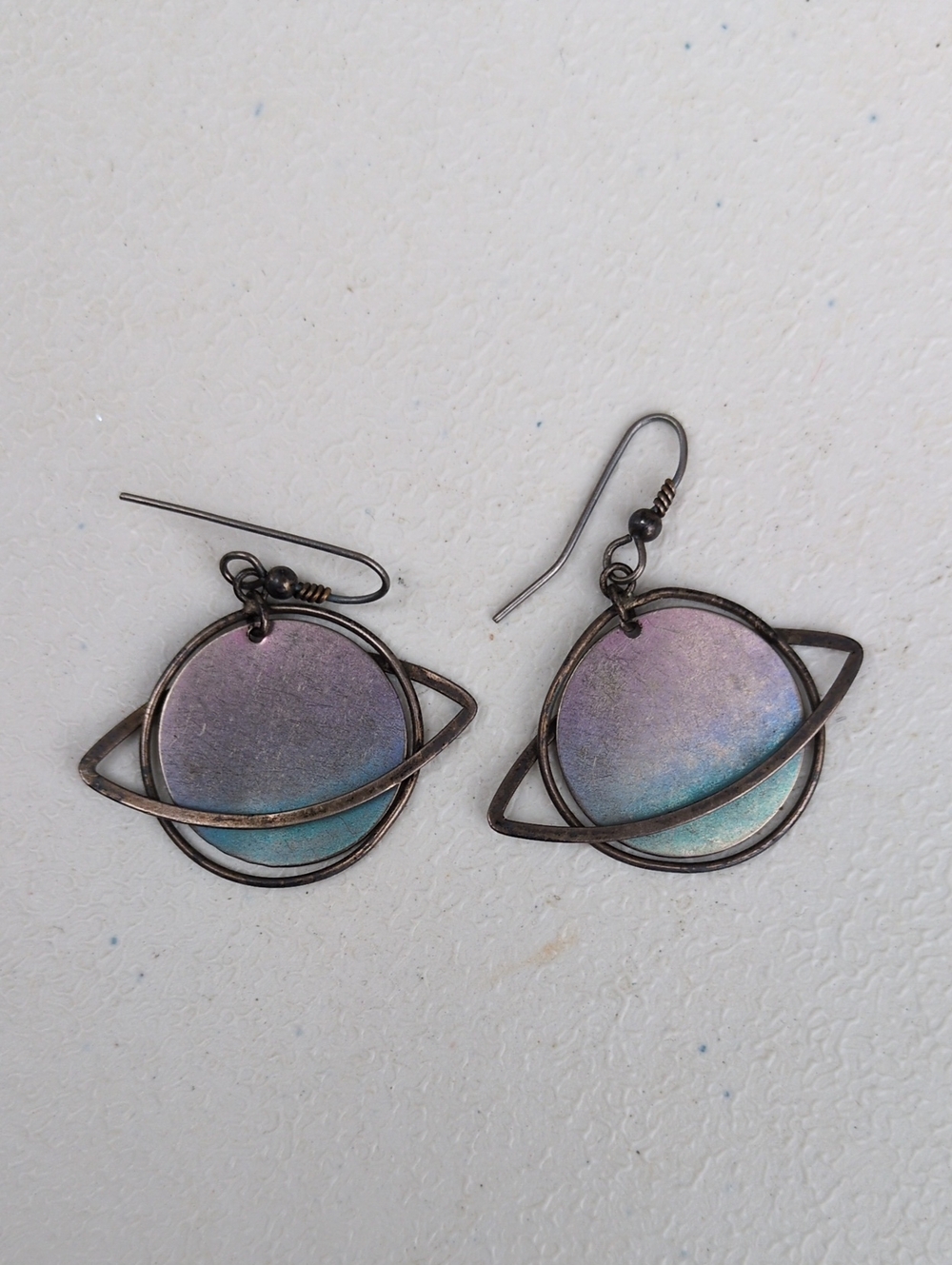 Iridescent Metal Planet Hoop Drop Earrings - Women Jewelry